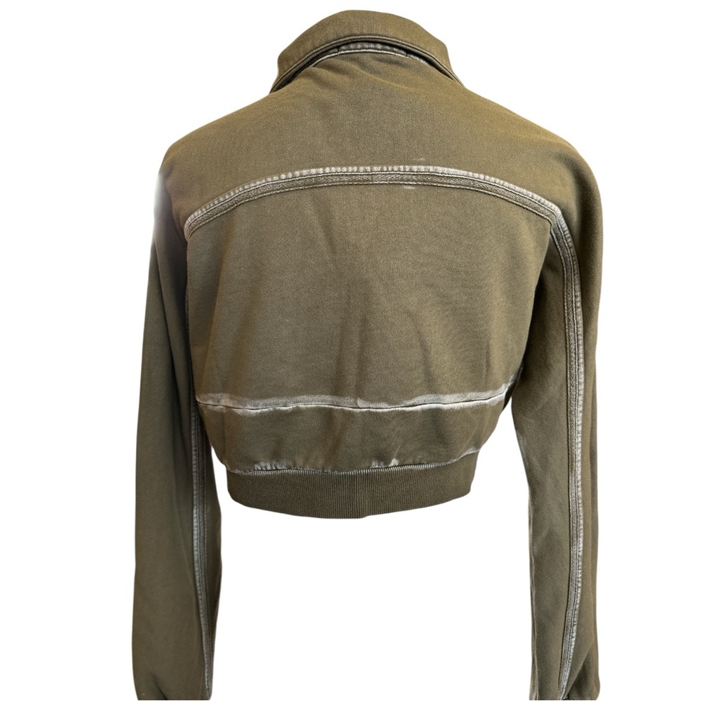 AKIRA Cropped Olive Snap Collar Sweatshirt | Size S | Utility Chic Streetwear - Picture 3 of 8